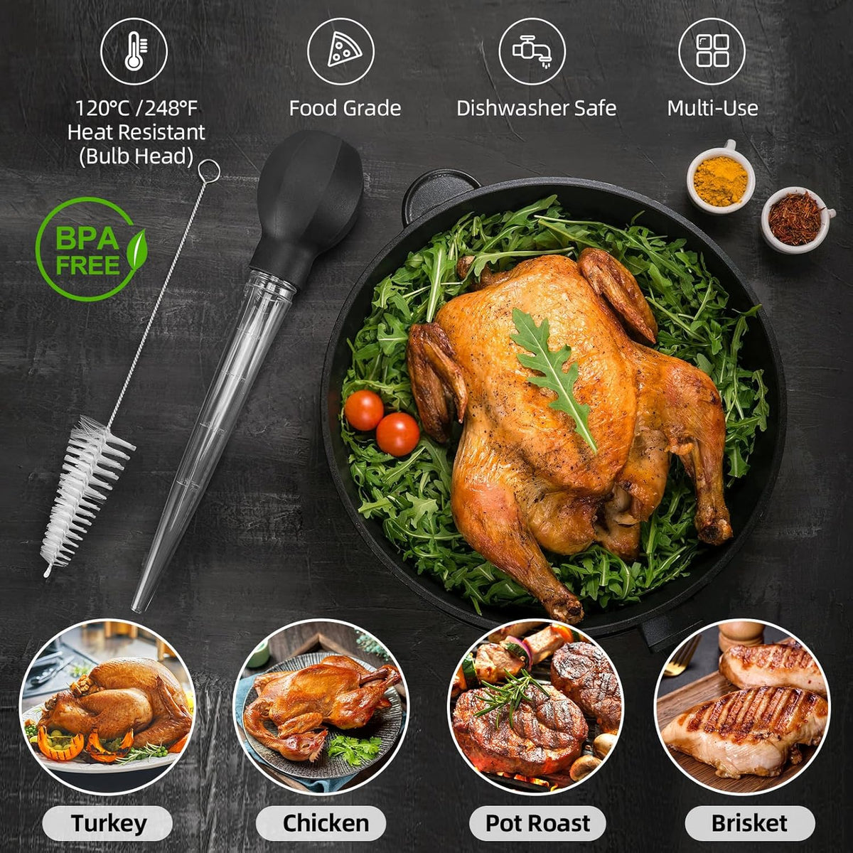 Large Turkey Baster with Cleaning Brush – Heat-Resistant Cooking Baster