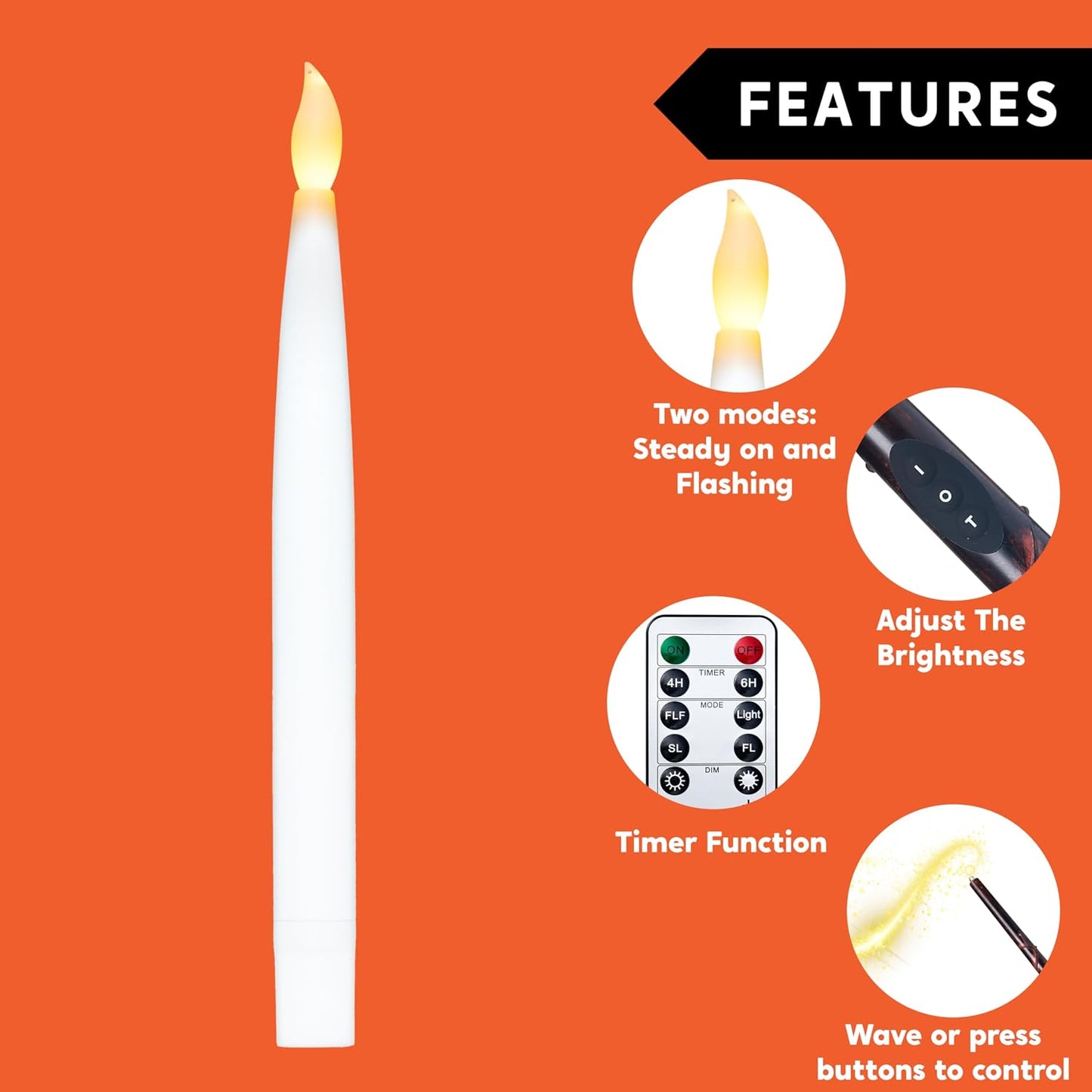 20Pcs Halloween Floating Candles with Wand Remote Flickering Warm Light Taper Magic Hanging Candles with 2 Light Mode and Timer Flameless LED Candle for Halloween Window Decorations Party Gift