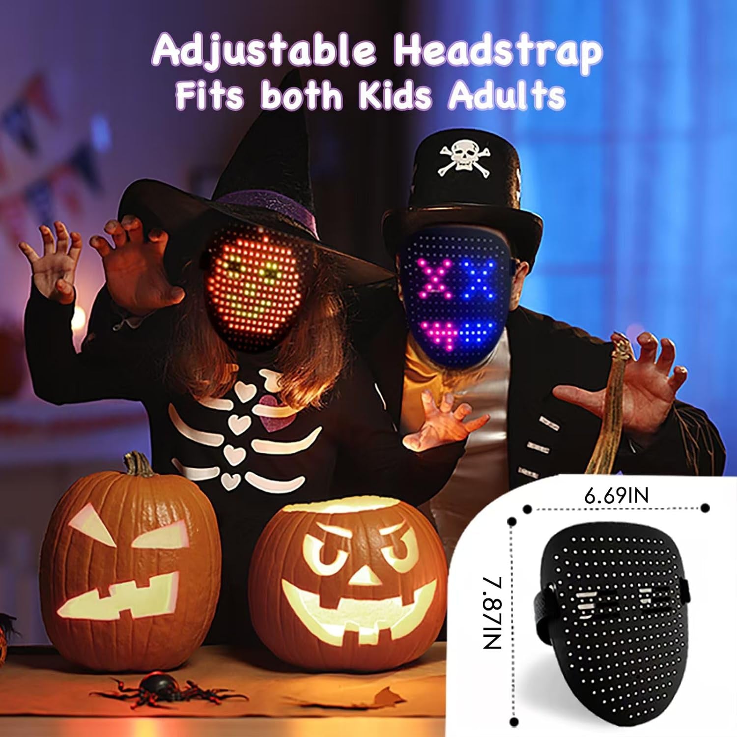 Gesture Sensing LED Face Mask – Rechargeable Halloween Cosplay Mask