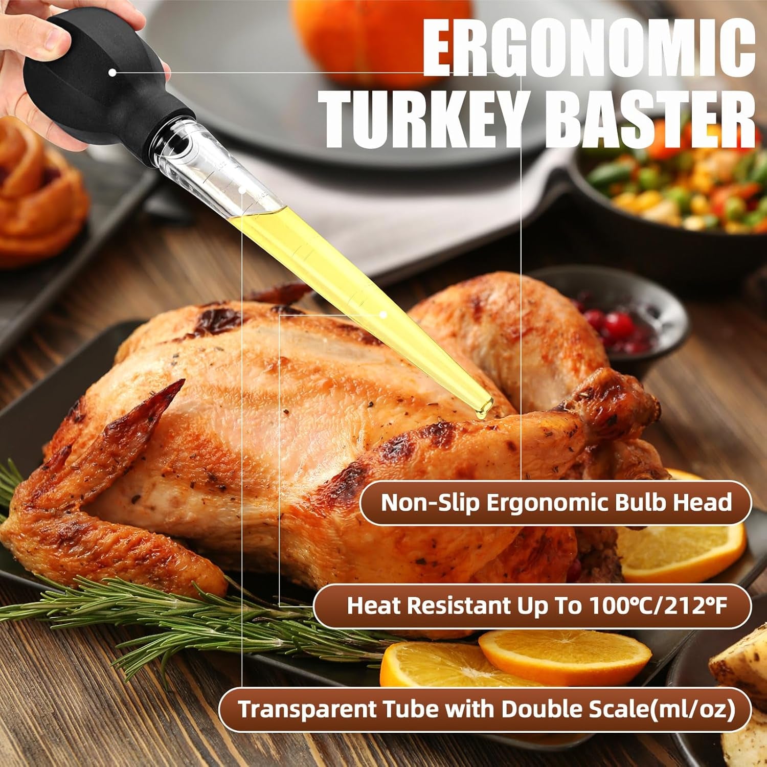Large Turkey Baster with Cleaning Brush – Heat-Resistant Cooking Baster