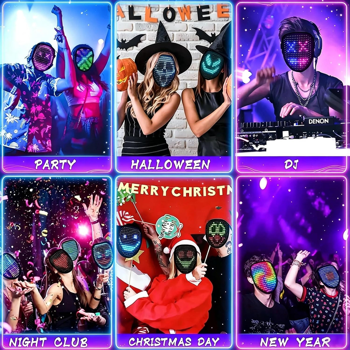 Gesture Sensing LED Face Mask – Rechargeable Halloween Cosplay Mask