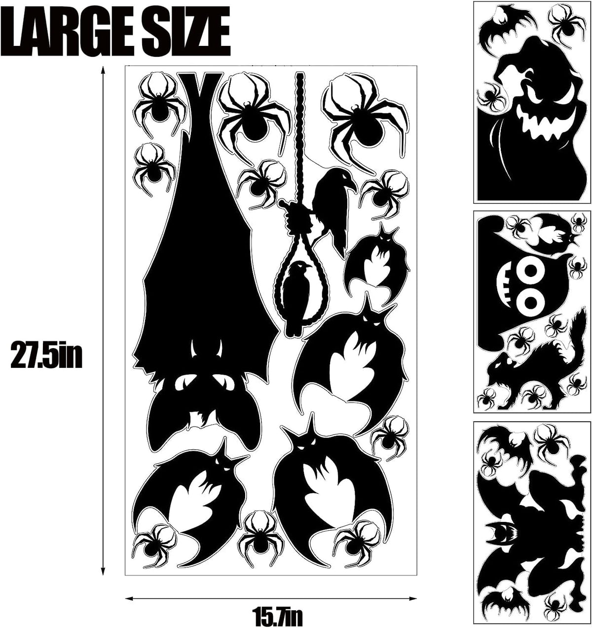 Halloween Window Cling Sticker,Giant Spooky Monster Silhouette Window Decals for Haunted House Halloween Home Decoration,4 Sheets