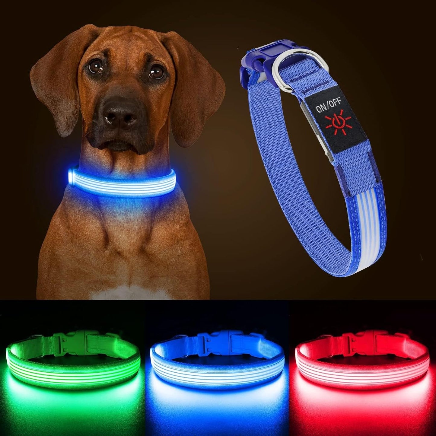USB Rechargeable LED Dog Collar for Night Walks