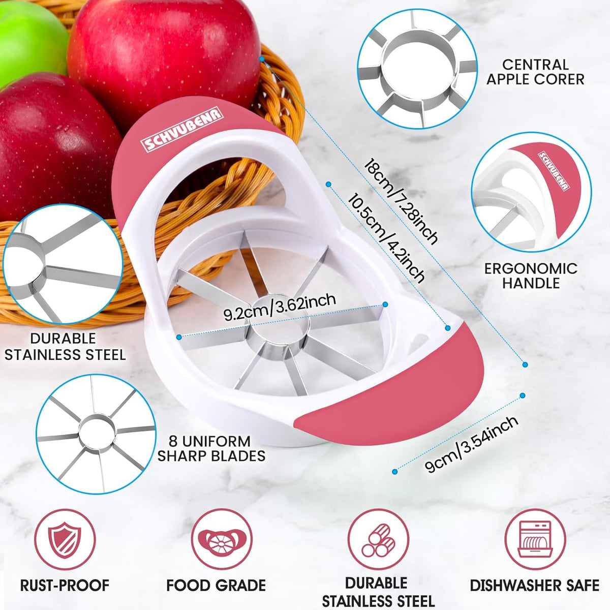 3.5 Inch Apple Slicer & Corer – Stainless Steel Apple Cutter
